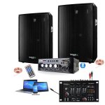 Pack sono dj 600w + ampli usb bluetooth + 2 enceintes 300w + table de mixage usb + divers c�bles pa dj ...