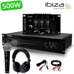 Pack sono dj amplificateur 500w ibiza sound sa500 + table de mixage mix800 + casque micro + c�blages ...