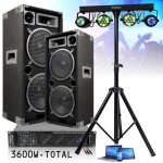 Pack sono ibiza 3600w total - ampli amp1000 - mkii 2x800w - 2 enceintes 1000w - pack 4 jeux de lumi�re ...