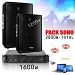 Pack sono ibiza sound 2800w total 2 enceintes 3 voies 2x600w - ampli ventil� 2x800w - c�blage - id�al ...