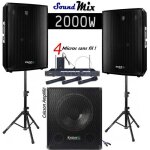 Pack sono karaoke ibiza sound cube1512 - 2 enceintes 600w - caisson 800w - pieds - 4 micros sans fil ...