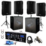 Pack sono megas basses 4400w avec 4 enceintes 2800w total - 2 caissons 1600w total - 1 table de mixage ...