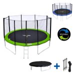 Pack premium trampoline 370cm r�versible vert / bleu perth + filet �chelle b�che et kit dancrage
