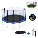 Happy garden trampoline 430 cm r�versible bleu / vert ? pack complet avec filet �chelle b�che et kit ...