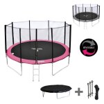 Happy garden trampoline rond 430 cm r�versible rose / gris ? pack premium avec filet �chelle b�che ancrages ...