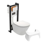 Pack wc suspendu sans bride jacob delafon rodin + avec abattant + b�ti support + plaque blanche + tabouret ...