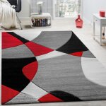 Tapis moderne géométrique rouge noir gris - paco home - 120x170 cm - synthétique - salon Tapis moderne géométrique rouge noir gris - paco home - 120x170 cm - synthétique - salon
