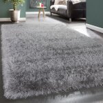 Paco home shaggy poils hauts tapis moderne doux fils brillants uni gris clair gris 200 cm rond
