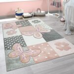 Paco home tapis chambre enfant couleurs pastel papillon motif carreaux pois fleurs color 200 cm rond ...