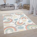 Paco home tapis chambre enfant tapis de jeux gar�on fille 3d motif arc - en - ciel beige 120 cm rond