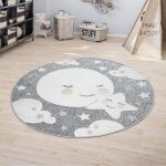 Paco home tapis enfant chambre d?enfant rond tapis de jeux gar�on fille effet 3d lune gris 160 cm rond ...