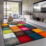 Paco home tapis salon chambre poils ras abstrait geometrique carreaux gris jaune rouge 80x150 cm