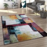 Paco home tapis de salon poils ras g�om�trique vintage cr�me rouge mauve jaune turquoise 70x250 cm