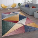 Paco home tapis de salon poils ras motif g�om�trique esth�tique 3d gris jaune bleu rouge 240x330 cm