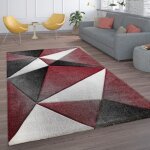 Paco home tapis de salon poils ras motif g�om�trique moderne avec esth�tique 3d gris rouge 60x110 cm