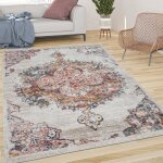 Paco home tapis de salon poils ras vintage esthtique orientale abstrait beige jaune bleu 60x100 cm