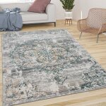 Paco home tapis de salon poils ras vintage esth�tique orientale abstrait gris vert 120x170 cm