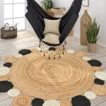 Tapis de salon rond noir en fibres synthtiques - paco home - moderne - 80 cm rond