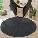 Paco home tapis de salon rond poils ras fait main motif monochrome moderne gris 200 cm rond