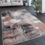Paco home tapis de salon tissage plat moderne vintage motif abstrait lavable beige gris rouge 60x100 ...