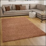 Paco home tapis shaggy longues mches en terre cuite orange 150 cm carr