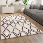 Paco home tapis shaggy tapis de salon poil long look vintage scandinave gris blanc cassé 160x230 cm Paco home tapis shaggy tapis de salon poil long look vintage scandinave gris blanc cassé 160x230 cm