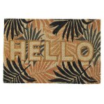 Paillasson en fibre de coco 40x60 cm collection joye modle hello motif tropical marron