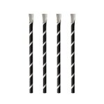 Pailles en papier avec cuillre - pap star - lot de 100 - diamtre 8 mm - rayures noir / blanc