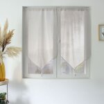 Paire de petits rideaux aspect lin finition pointe blanc 60x160 cm