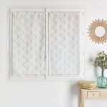 Paire de petits voilages brod�s au style art d�co beige 60x160 cm