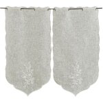 Paire de petits rideaux brod�s fleurs ecru 45x60 cm