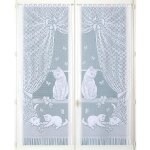 Paire de petits voilages dentelle chatons et franges blanc 60x160 cm