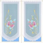 Paire de petits voilages en dentelle motifs papillons turquoise 60x120 cm