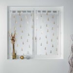 Paire vitrages droits sabl�s imprim�s et m�tallis�s blanc - or 2 x 60 x 160 cm