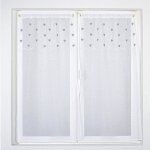 Paire de petits voilages droits sabl�s avec top � coeurs gris clair 60x160 cm