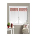 Paire de petits voilages en �tamine avec parement vichy blanc 60x160 cm