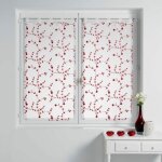 Paire de voilages petite fleur 60x160cm blanc & rouge