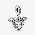 Charm pendentif - pandora - coeur et ailes dange - argent 925 - zircone cubique - gravure inspirante