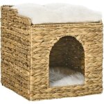 Pawhut - niche pour chat - jacinthe deau - 37. 5x37. 5x41. 5cm - marron