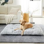 Panier chien grande taille - coussin chien anti stress lavable et antid�rapant - gris claire 110x75x15cm ...