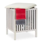 Relaxdays panier  linge avec sige tabouret de salle de bain style rustique 40l bois / tissu 53 x 41 ...