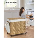 Songmics panier � linge avec couvercle 160 l avec roulettes 3 compartiments sac int�rieur amovible 76 ...