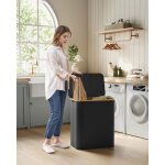 Panier � linge avec couvercle � 3 compartiments 150l sac amovible poign�es en bambou pliable 60 x 385 ...