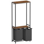 Panier  linge double - vasagle - 73 x 33 x 177 cm - marron rustique et noir classique