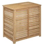 Panier � linge double en bambou naturel - longueur 60 x profondeur 40 x hauteur 58 cm