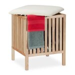Relaxdays panier  linge avec sige tabouret de salle de bain rangement 40l bois / tissu 51x41x41 cm ...