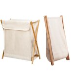 Panier � linge pliable - homewell - beige - 565 x 34 x 50 cm - bambou + anti - chanvre