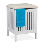 Relaxdays panier  linge avec sige de style campagnard corbeille bois et tissu tabouret de bain hxlxp ...