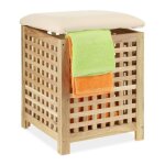 Relaxdays panier  linge avec sige en bois de noyer avec revtement tissu hxlxp : 50 x 39 x 39 cm 45 ...