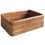 Panier en osier rectangulaire en rotin tiss� � la main th� aux fruits quelques petites douceurs pain ...